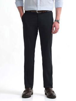 Arrow - Mens Blue Mid Waist Textured Formal Trouser