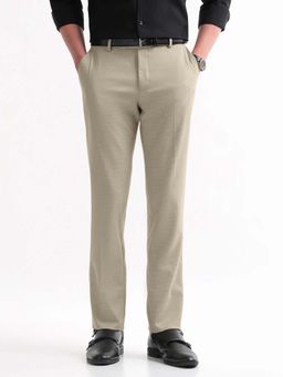 Arrow - Mens Beige Mid Waist Textured Formal Trouser