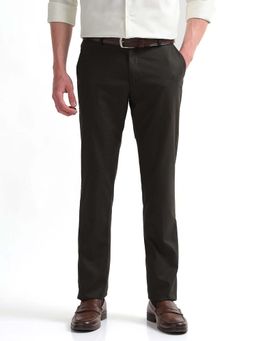 Arrow - Mens Brown Mid Waist Textured Formal Trouser