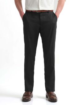 Arrow - Mens Grey Mid Waist Textured Formal Trouser
