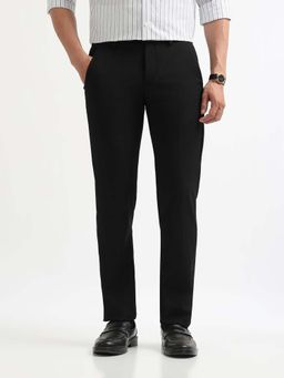 Arrow - Mens Black Mid Waist Textured Formal Trouser