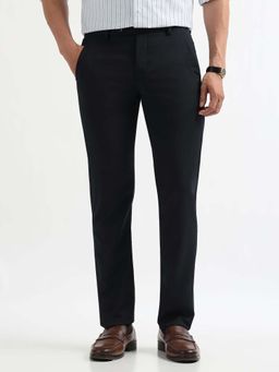 Arrow - Mens Blue Mid Waist Textured Formal Trouser