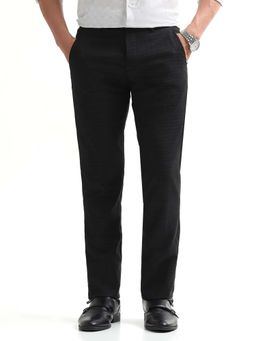 Arrow - Mens Black Mid Waist Checks Formal Trouser