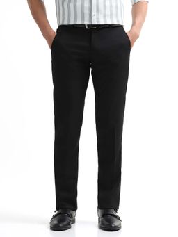 Arrow - Mens Black Mid Waist Checks Formal Trouser