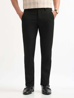 Arrow - Mens Black Mid Waist Solid Formal Trouser