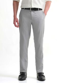 Arrow - Mens Grey Mid Waist Solid Formal Trouser