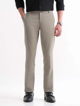 Arrow - Mens Grey Mid Waist Solid Formal Trouser