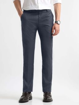 Arrow - Mens Blue Mid Waist Solid Formal Trouser