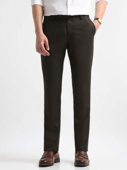 Arrow - Mens Brown Mid Waist Solid Formal Trouser