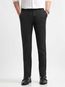 Arrow - Mens Grey Mid Waist Solid Formal Trouser
