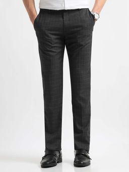 Arrow - Mens Charcoal Mid Waist Checks Formal Trouser