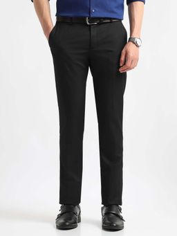 Arrow - Mens Black Mid Waist Textured Formal Trouser