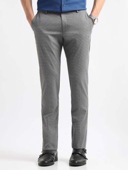 Arrow - Mens Grey Mid Waist Checks Formal Trouser