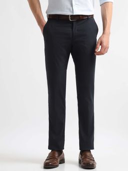 Arrow - Mens Blue Mid Waist Checks Formal Trouser