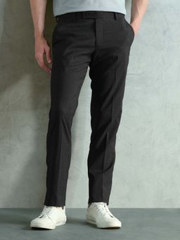 Arrow - Mens Black Mid Waist Solid Formal Trouser