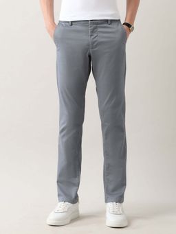 Arrow Sports - Mens Grey Mid Waist Self Design Casual Trouser