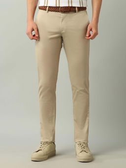 Arrow Sports - Mens Beige Mid Waist Solid Casual Trouser