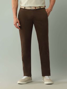Arrow Sports - Mens Brown Mid Waist Solid Casual Trouser