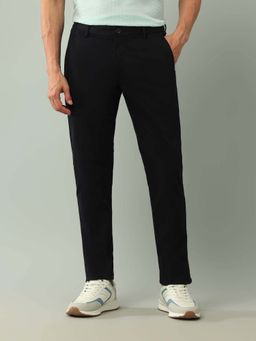 Arrow Sports - Mens Black Mid Waist Solid Casual Trouser