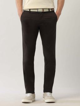 Arrow Sports - Mens Brown Mid Waist Solid Casual Trouser