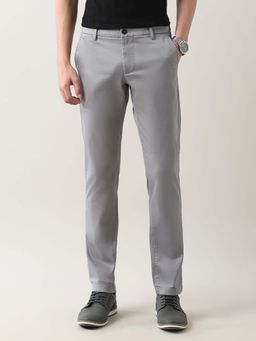 Arrow Sports - Mens Grey Mid Waist Solid Casual Trouser