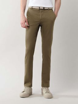 Arrow Sports - Mens Brown Mid Waist Solid Casual Trouser