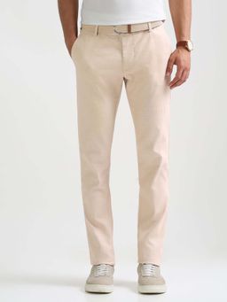Arrow Sports - Mens Beige Mid Waist Checks Casual Trouser