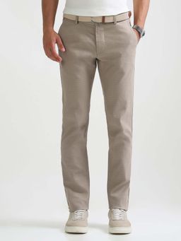 Arrow Sports - Mens Brown Mid Waist Checks Casual Trouser