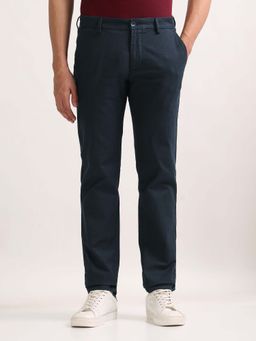 Arrow Sports - Mens Blue Mid Waist Checks Casual Trouser