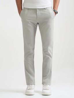 Arrow Sports - Mens Grey Mid Waist Self Design Casual Trouser
