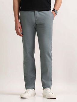 Arrow Sports - Mens Grey Mid Waist Checks Casual Trouser