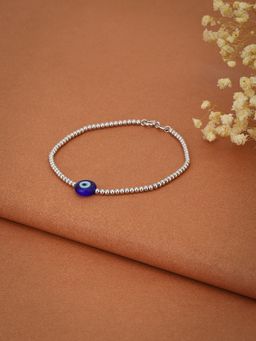 Carlton London - Women Silver Toned And Blue Rhodium Plated Evil Eye Beaded Bracelet