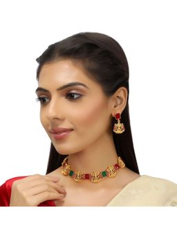 Accessher - Matte Gold Plated Lord Ganesha Temple Jewellery Set
