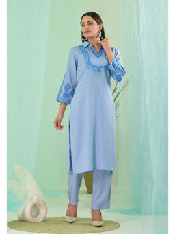 Autumnlane - Vartika Sky Blue Embroidered Kurta with Pant (Set of 2)