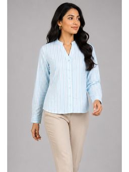 Twenty Dresses by Nykaa Fashion - Stripes Print Mandarin Collar Regular Fit Shirt