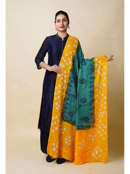 Unnati Silks - Green Pure Bandhani Block Printed Kota Dupatta-UDS5866