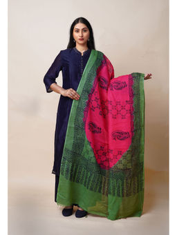Unnati Silks - Pink Pure Block Printed Kota Dupatta-UDS5867