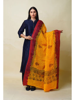 Unnati Silks - Yellow ure Block Printed Kota Dupatta-UDS5868