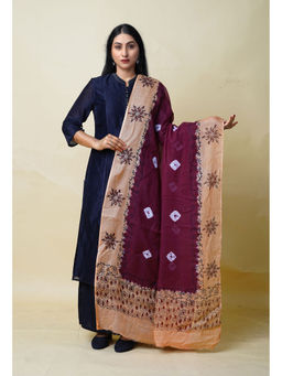Unnati Silks - Dark Purple Pure Bandhani Block Printed Kota Dupatta-UDS5870