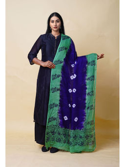 Unnati Silks - Dark Blue Pure Bandhani Block Printed Kota Dupatta-UDS5872