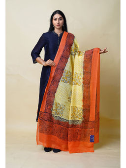 Unnati Silks - Yellow Pure Block Printed Kota Dupatta-UDS5874