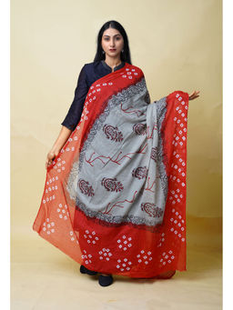 Unnati Silks - Grey Bandhani Block Printed Kota Dupatta-UDS5875