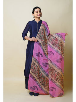 Unnati Silks - Pink Pure Block Printed Kota Dupatta-UDS5877
