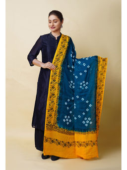 Unnati Silks - Teal Pure Bandhani Block Printed Kota Dupatta-UDS5882
