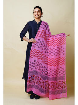 Unnati Silks - Pink Pure Block Printed Kota Dupatta-UDS5883