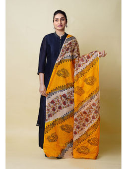 Unnati Silks - Yellow Pure Block Printed Kota Dupatta-UDS5885