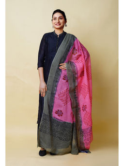 Unnati Silks - Pink Pure Block Printed Kota Dupatta-UDS5887