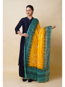 Unnati Silks - Yellow Pure Bandhani Block Printed Kota Dupatta-UDS5888