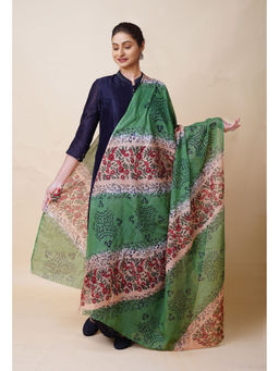 Unnati Silks - Green Pure Block Printed Kota Dupatta-UDS5889