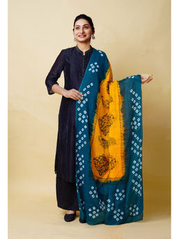 Unnati Silks - Yellow Pure Bandhani Block Printed Kota Dupatta-UDS5890